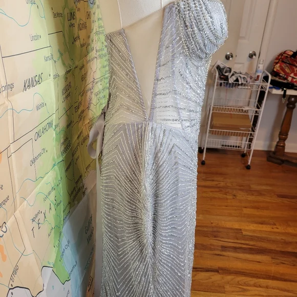 Alglist Silver Beaded Strapless Dress Lace Up Back Size 8 - Picture 6 of 17